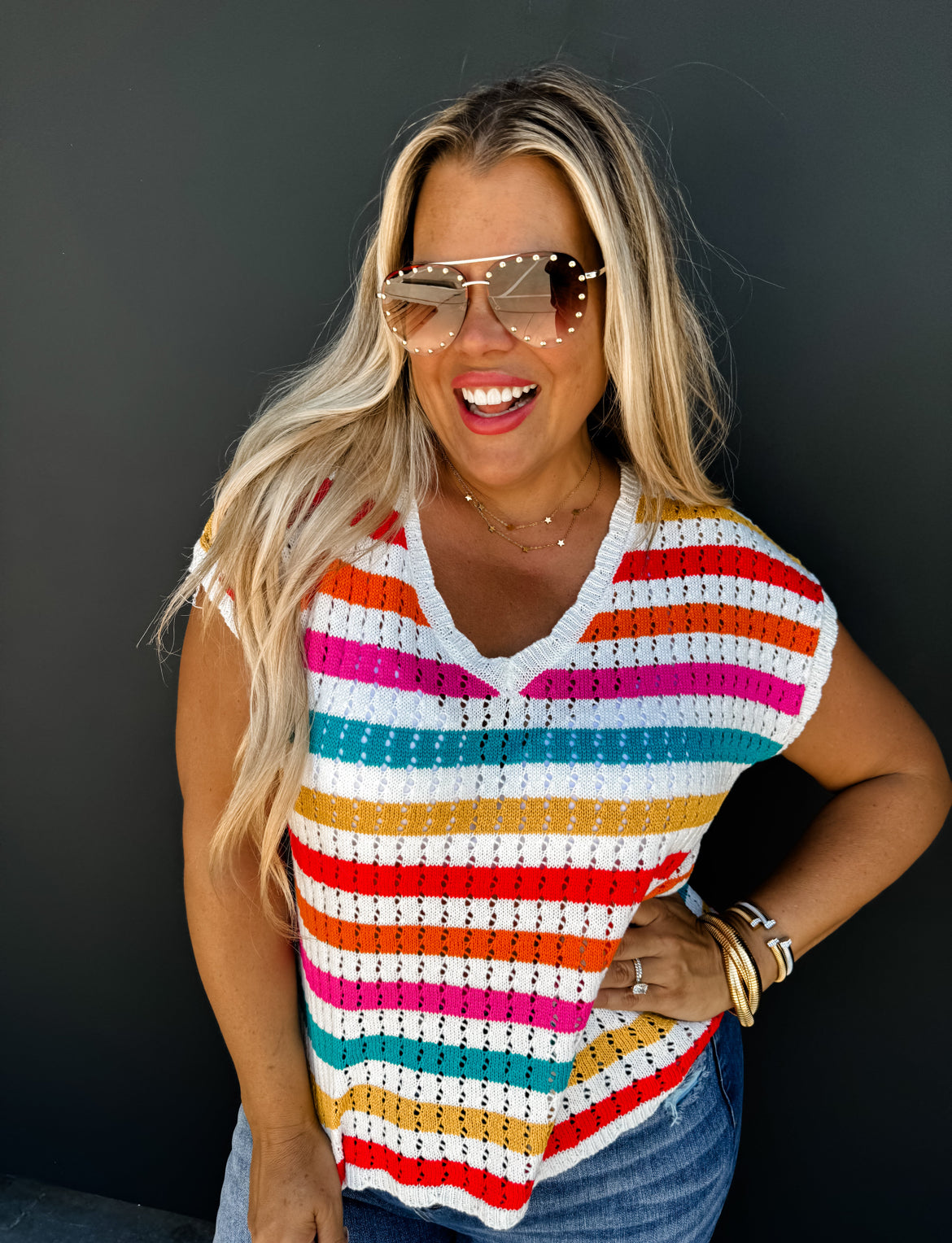 1X ONLY Cali Girl Knit Top in white