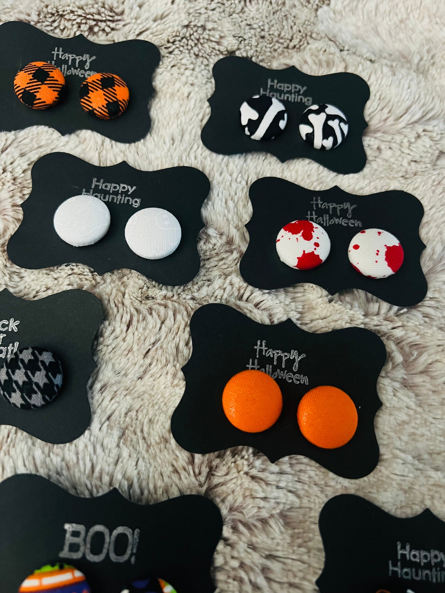 Halloween Fabric Cover Button Stud Earrings