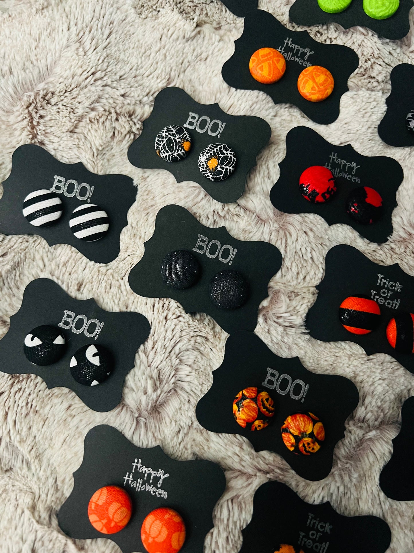 Halloween Fabric Cover Button Stud Earrings