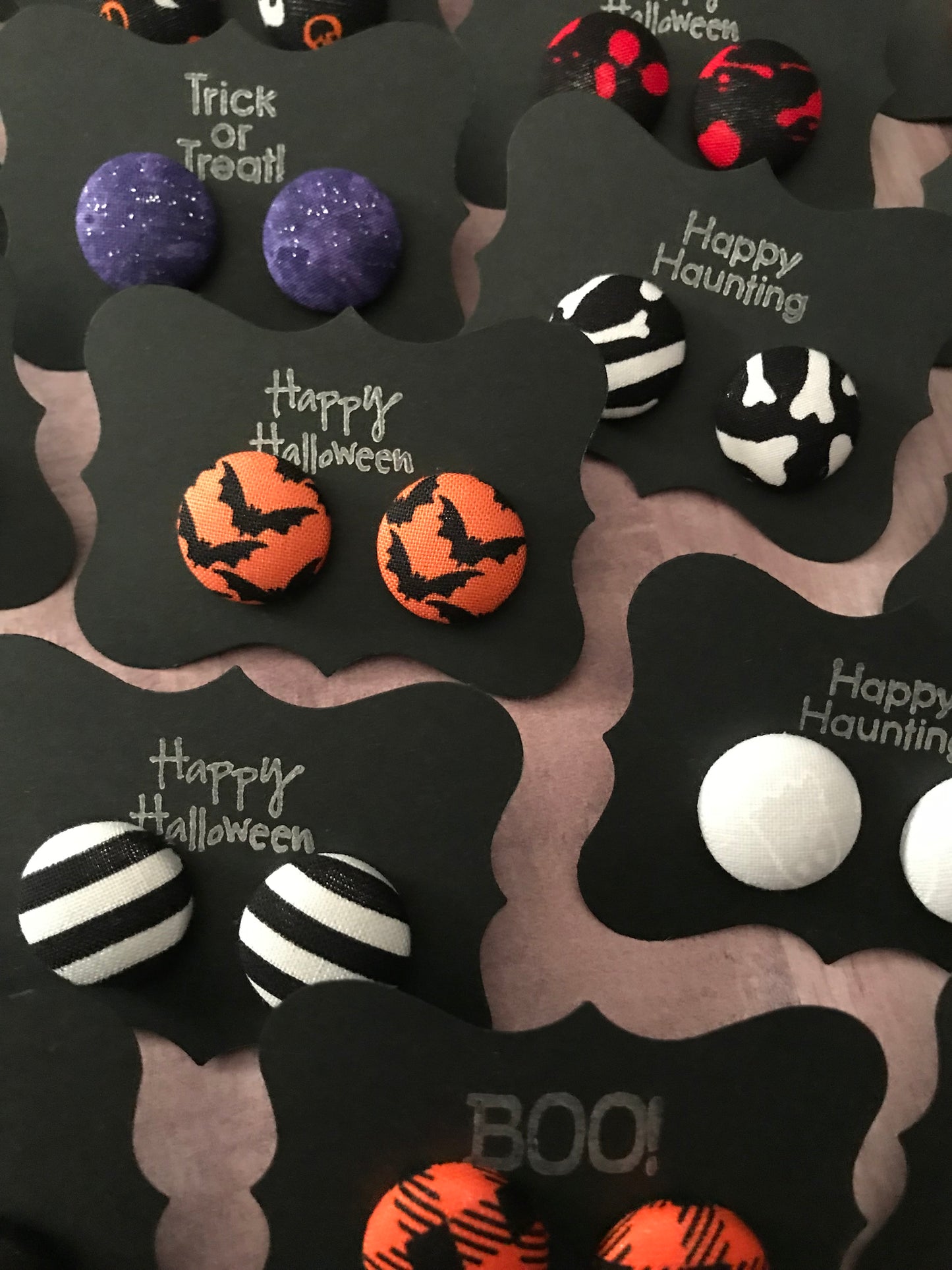 Halloween Fabric Cover Button Stud Earrings