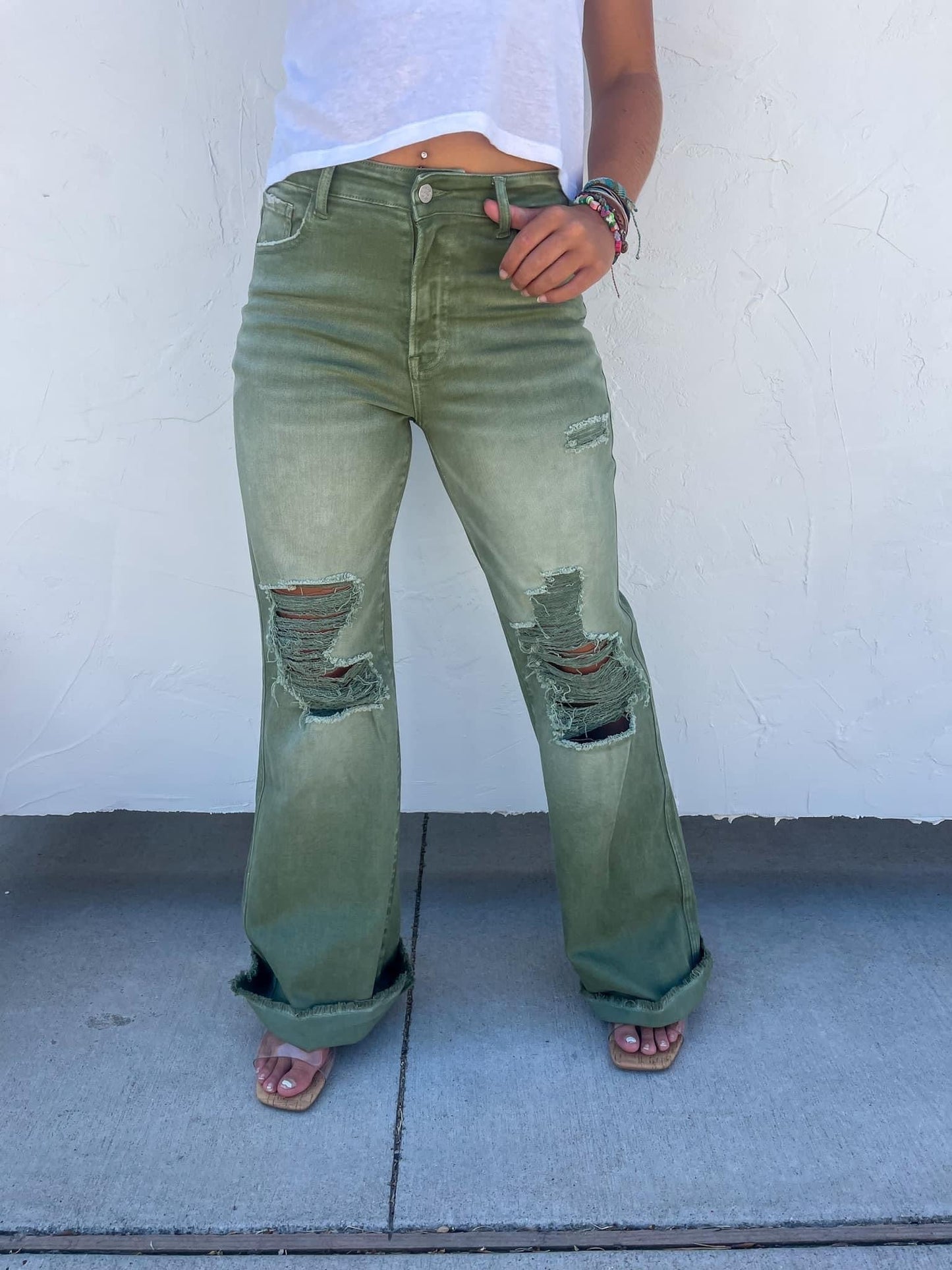 Size 5 - 32" Inseam ONLY Blakely Distressed Jeans in Olive