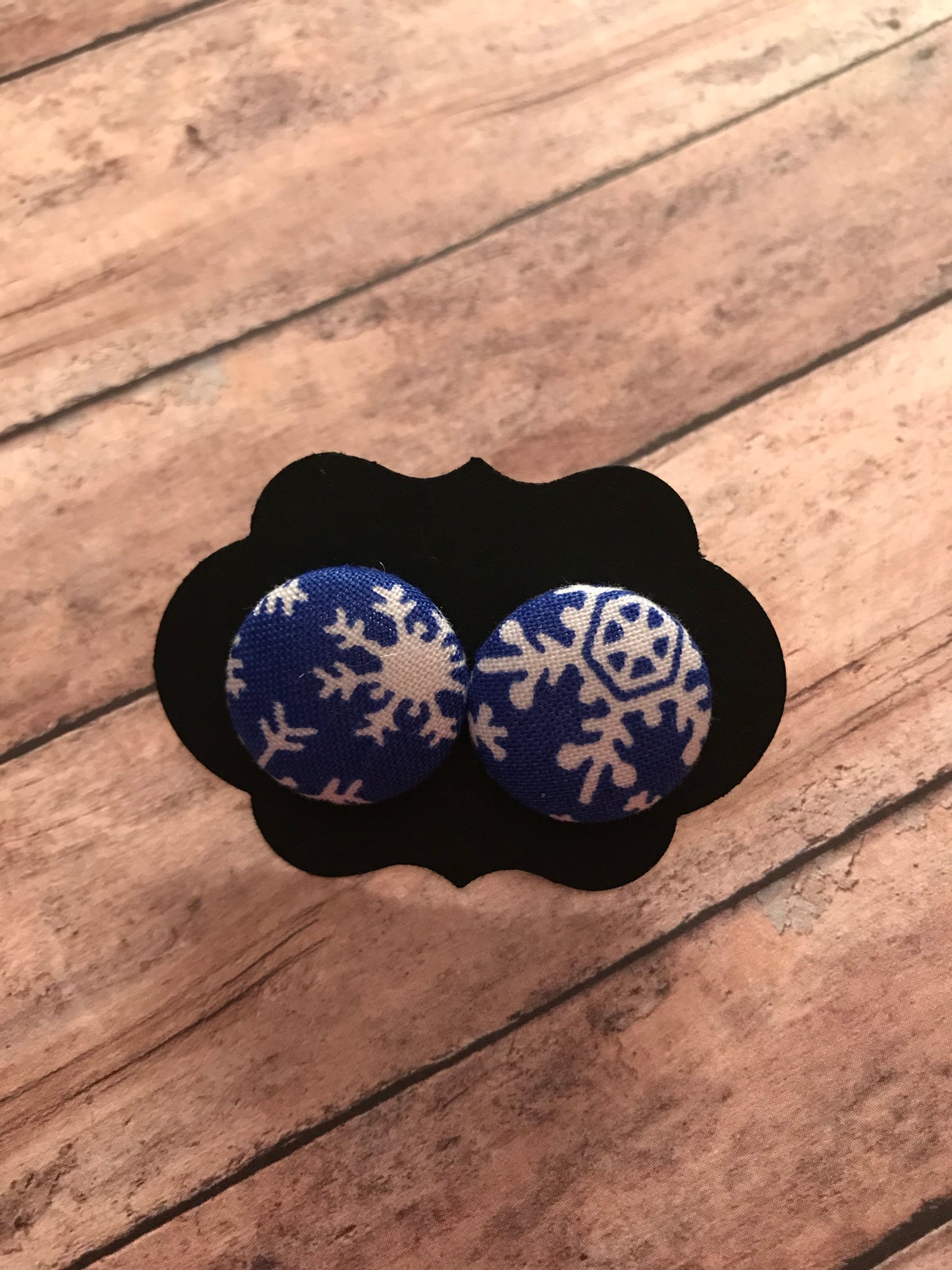 Holiday Fabric Cover Button Stud Earrings