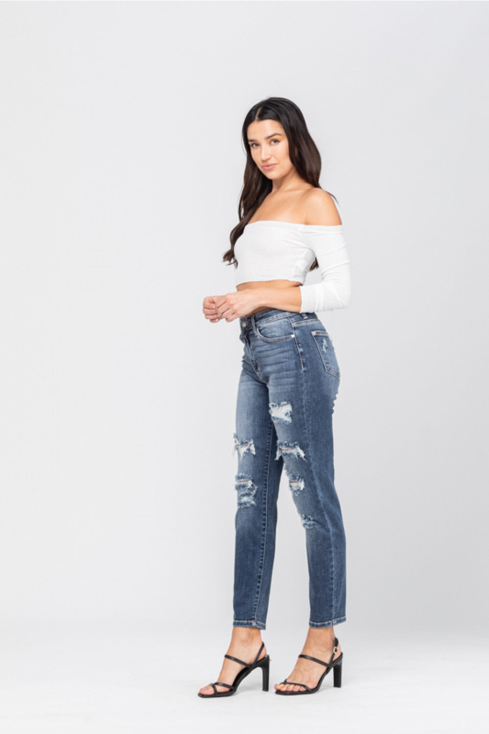 7 ONLY Judy Blue : Not Your Boyfriend's Denim - High Rise Distressed Boyfriend Jeans