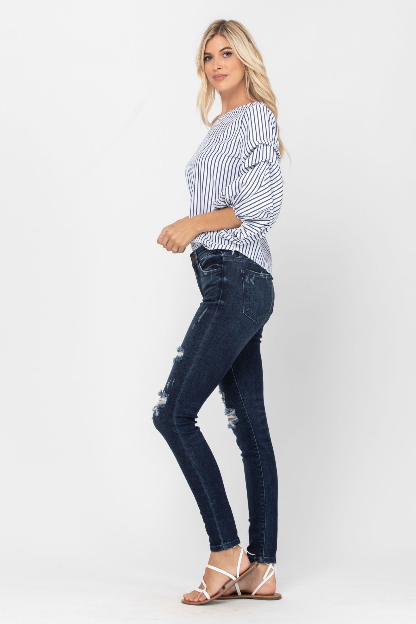 1 & 5 ONLY Judy Blue: Damsel in Distress - Dark Wash Skinny Jeans