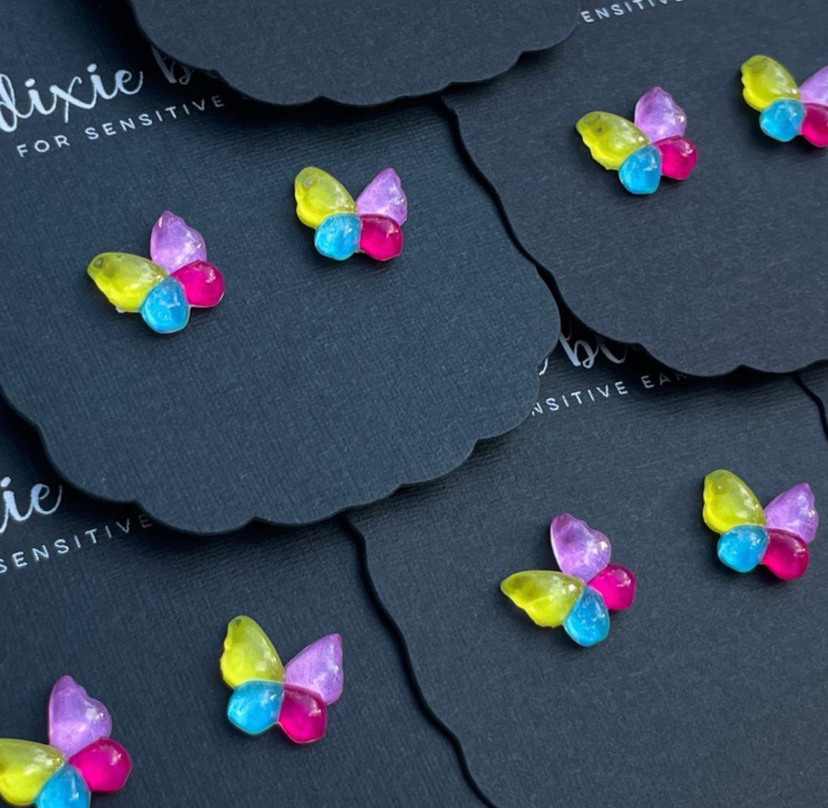 Watercolor Butterflies in Stained Glass - Dixie Bliss - Single Stud Earrings