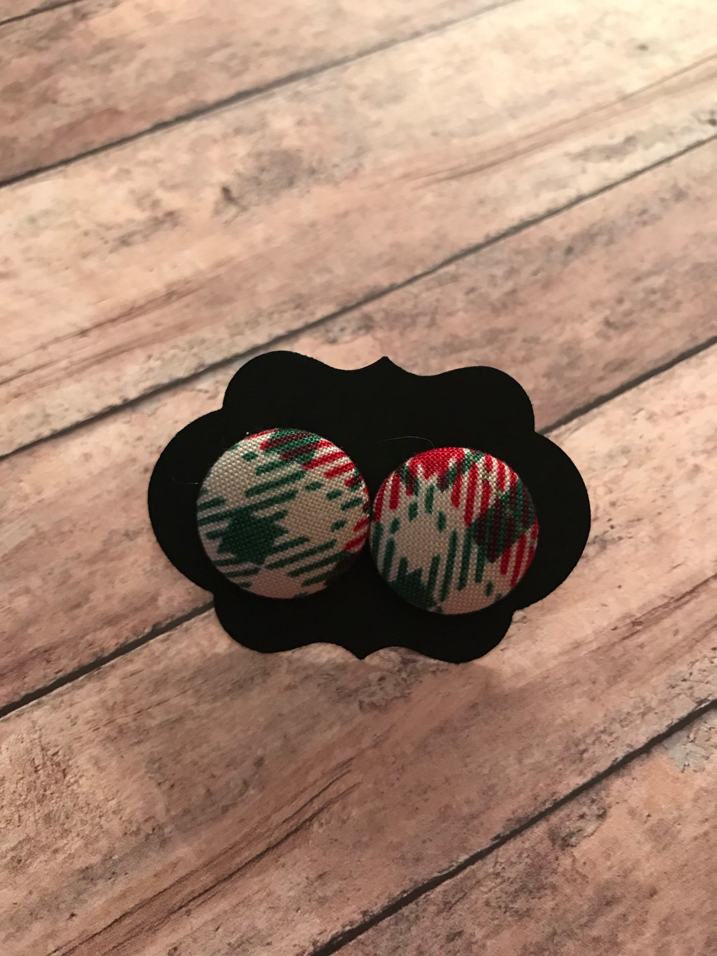 Holiday Fabric Cover Button Stud Earrings