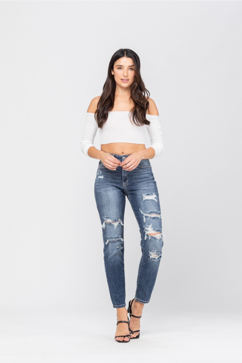 7 ONLY Judy Blue : Not Your Boyfriend's Denim - High Rise Distressed Boyfriend Jeans