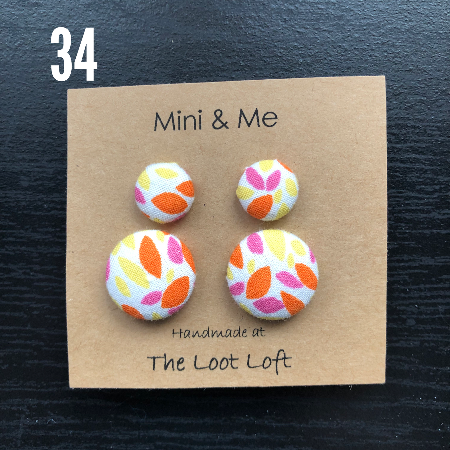 Mini & Me Fabric Cover Button Stud Earrings