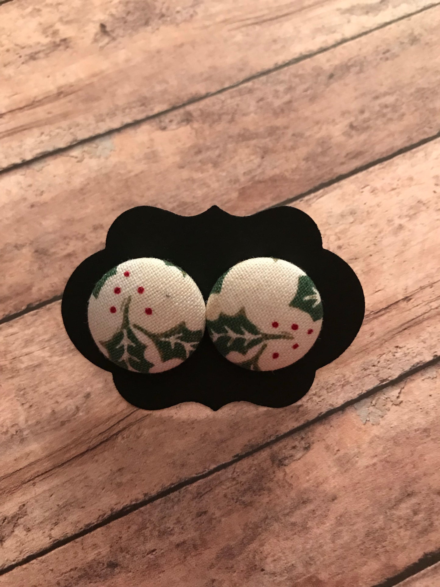 Holiday Fabric Cover Button Stud Earrings