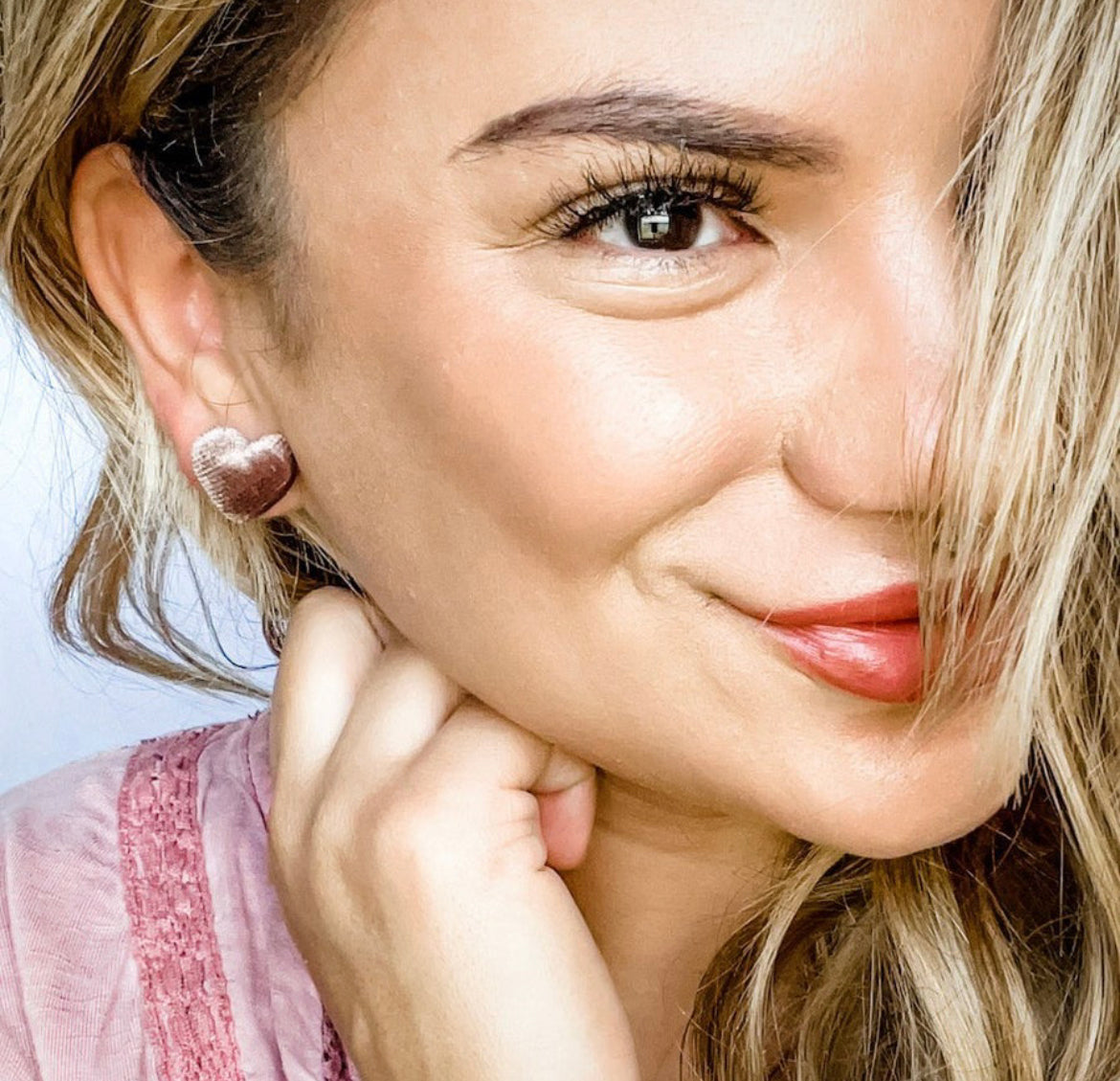 Luxe Velour Hearts in Swiss Mocha - Dixie Bliss - Single Stud Earrings