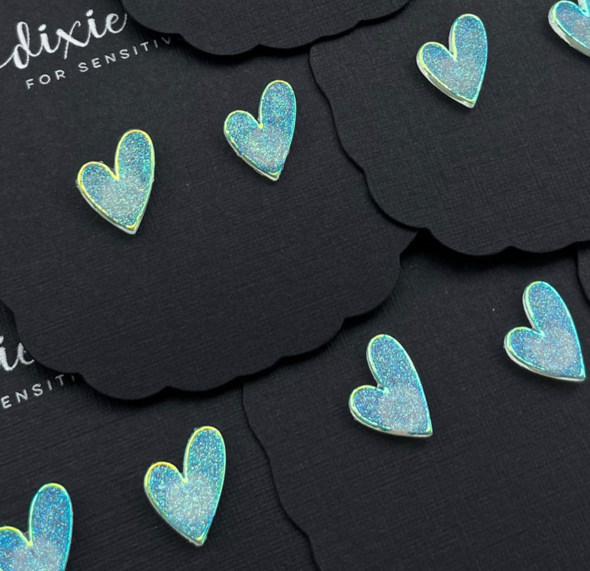 Fairytale Hearts in Aqua Whisper - Dixie Bliss - Single Stud Earrings