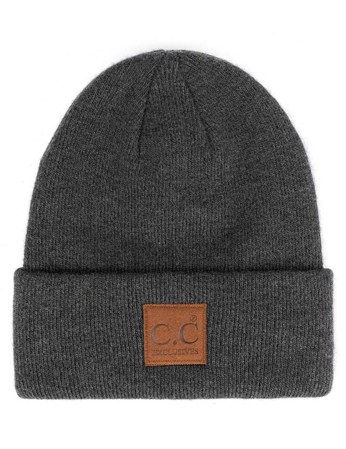 C.C. Heather Knit Suede Patch Beanie