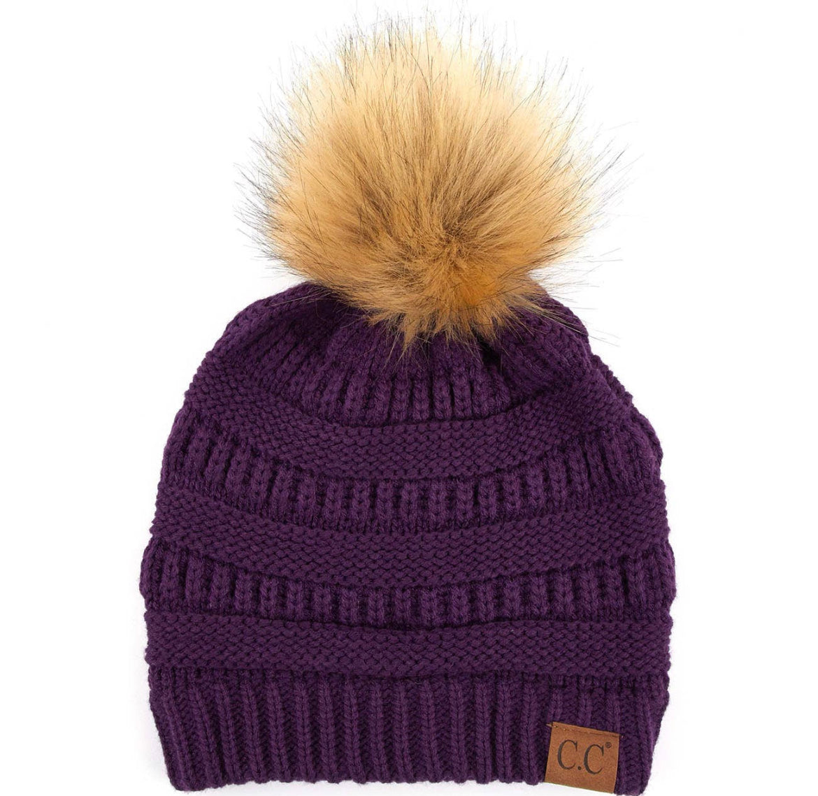 C.C. Solid Ribbed Knit Beanie w/Pom