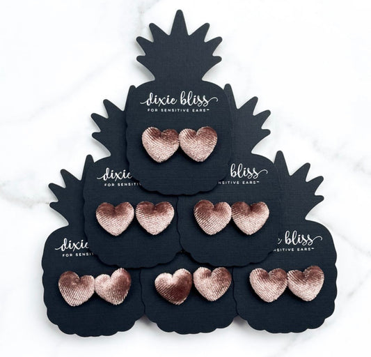 Luxe Velour Hearts in Swiss Mocha - Dixie Bliss - Single Stud Earrings