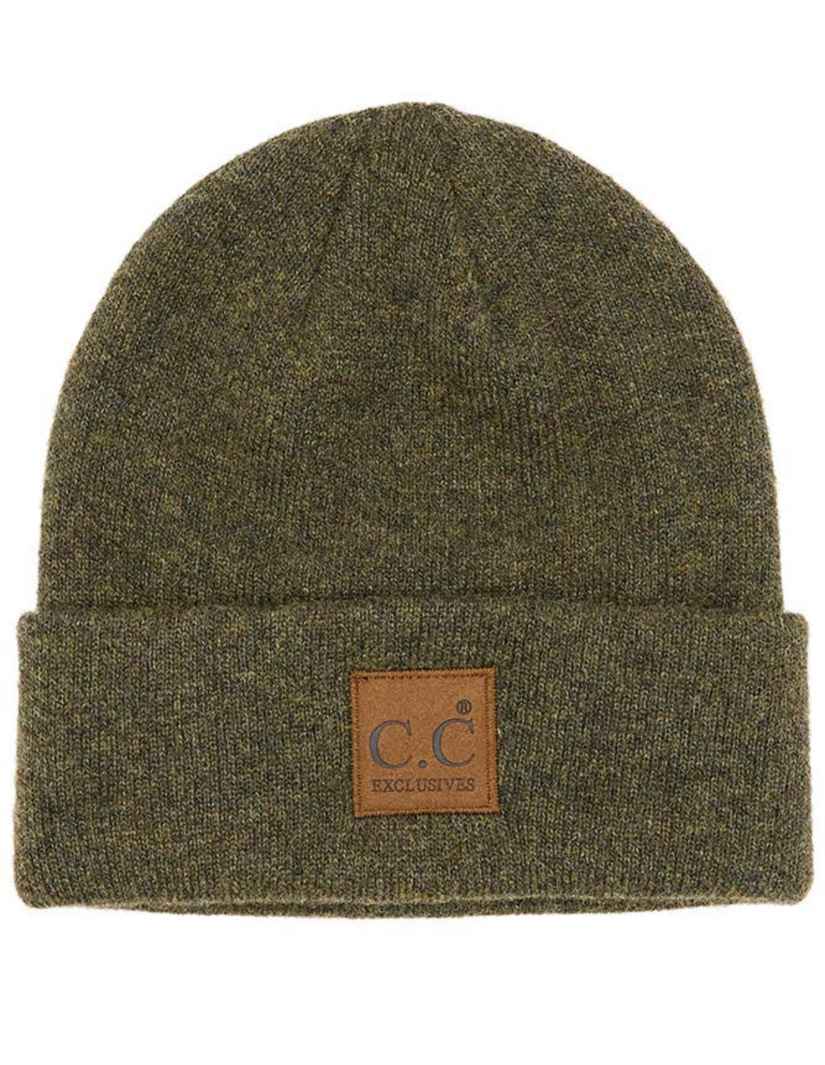 C.C. Heather Knit Suede Patch Beanie