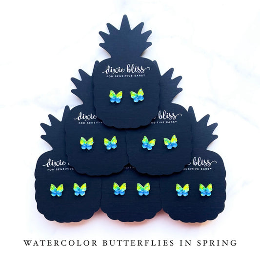 Watercolor Butterflies in Spring - Dixie Bliss - Single Stud Earrings