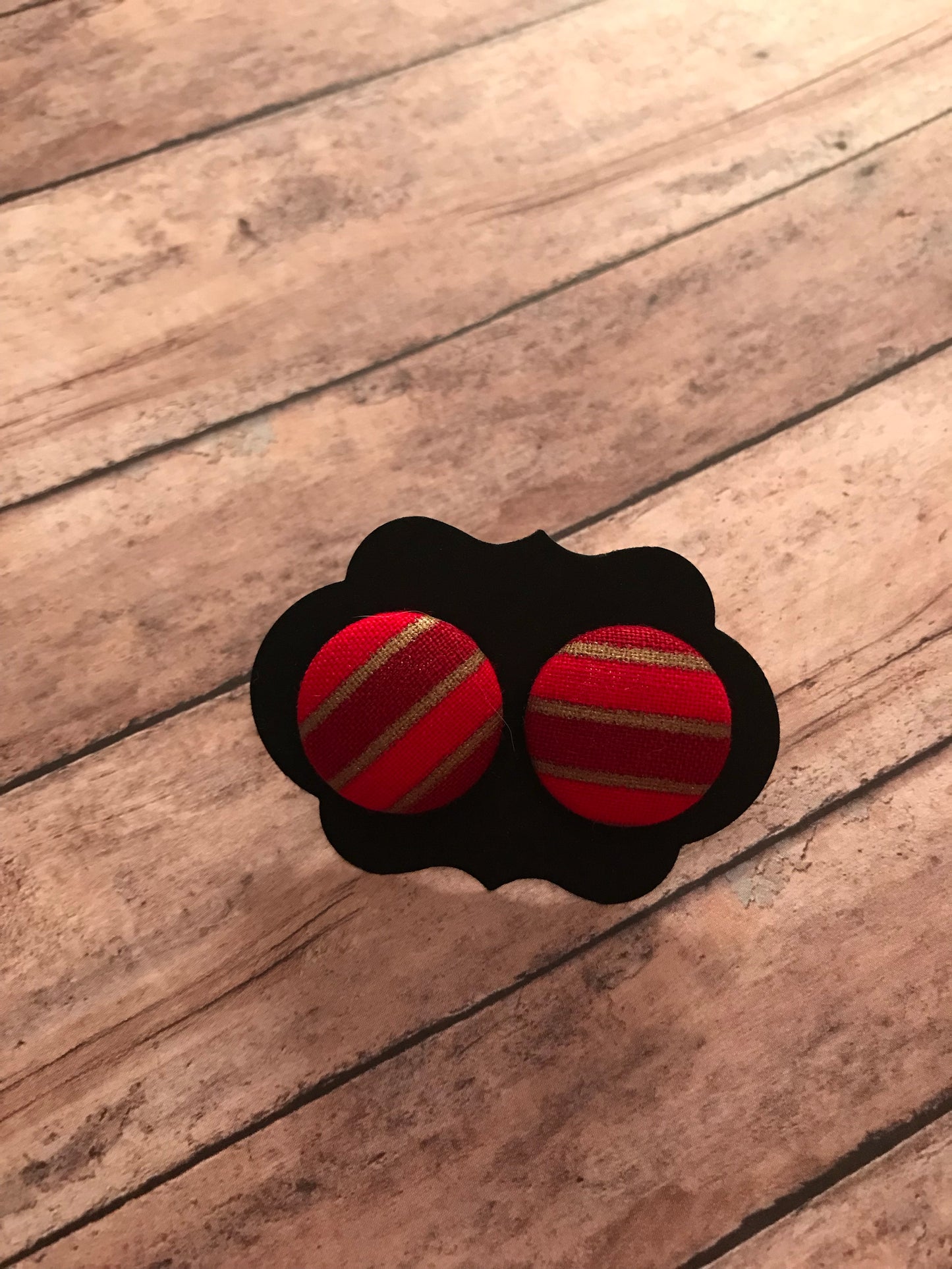 Holiday Fabric Cover Button Stud Earrings