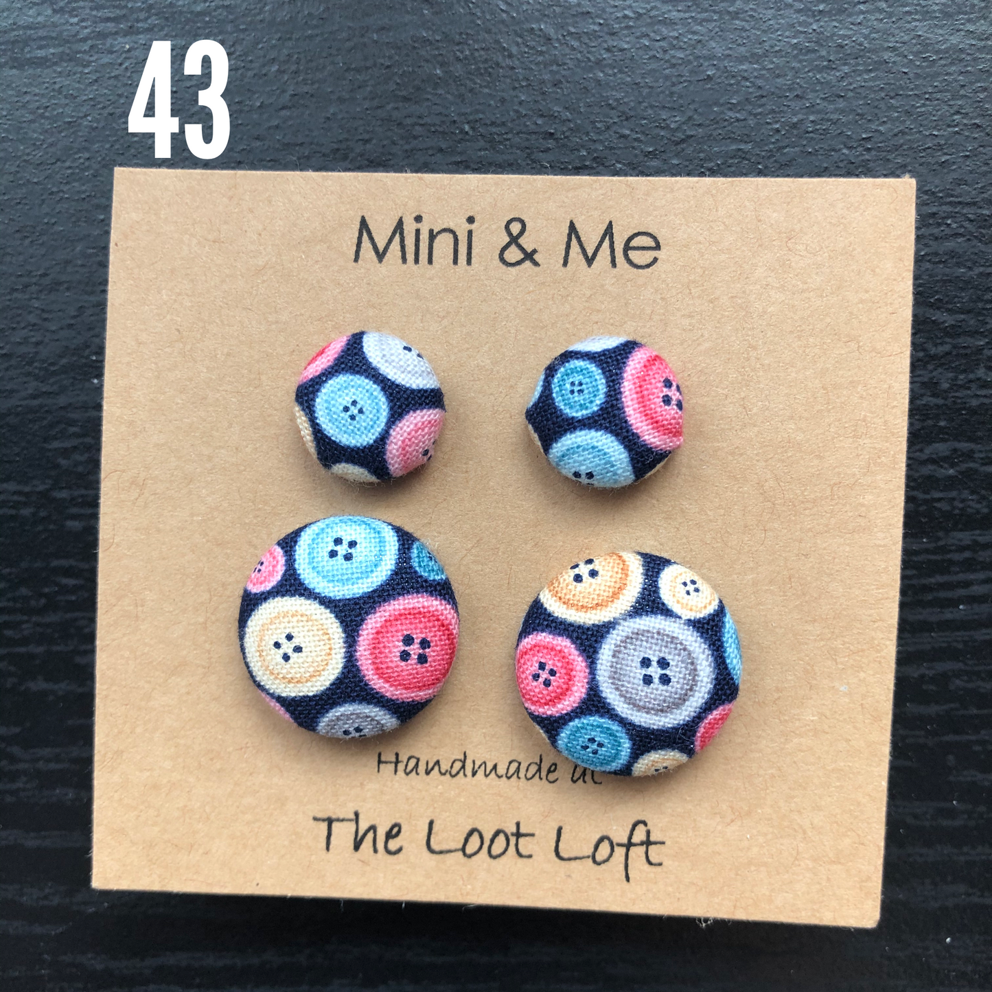 Mini & Me Fabric Cover Button Stud Earrings