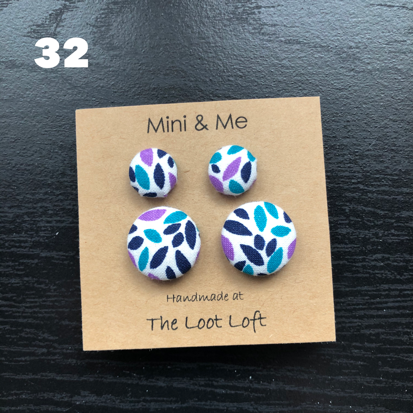 Mini & Me Fabric Cover Button Stud Earrings