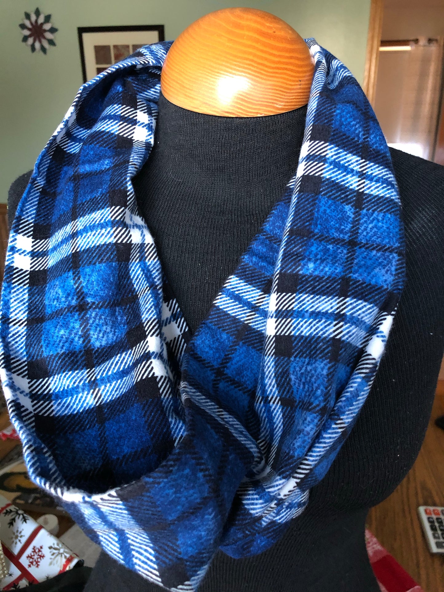 Royal Blue Plaid Flannel Infinity Scarf