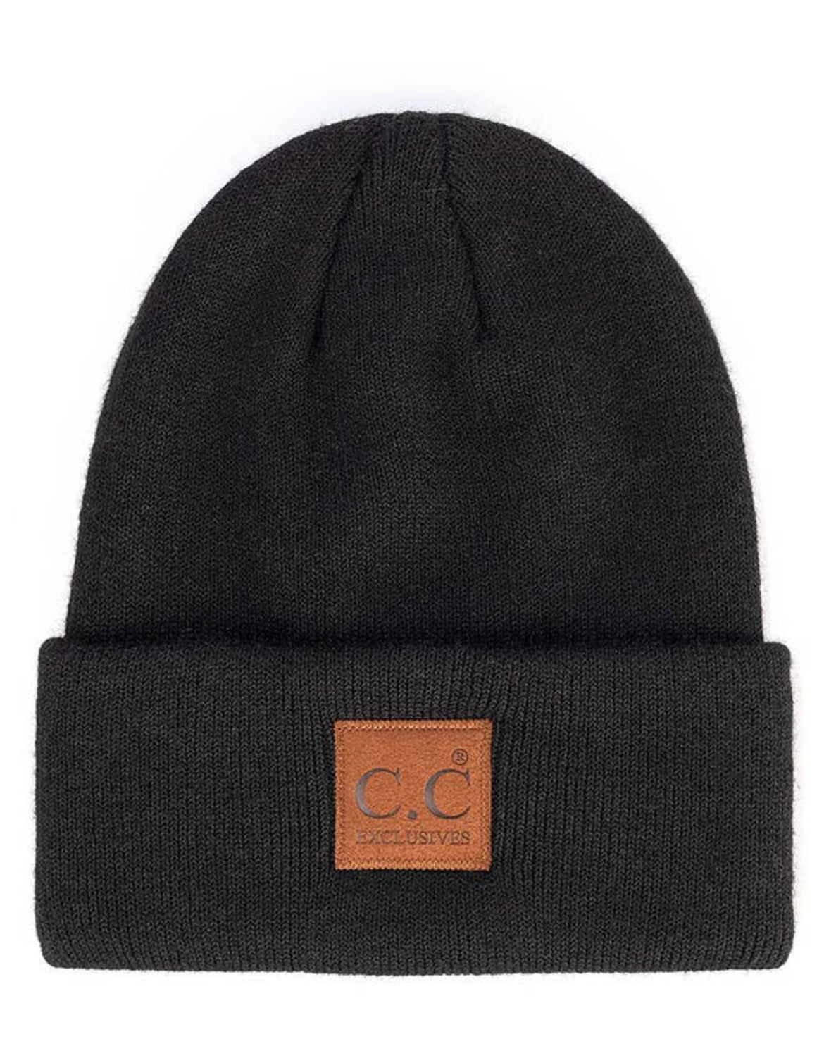 C.C. Heather Knit Suede Patch Beanie