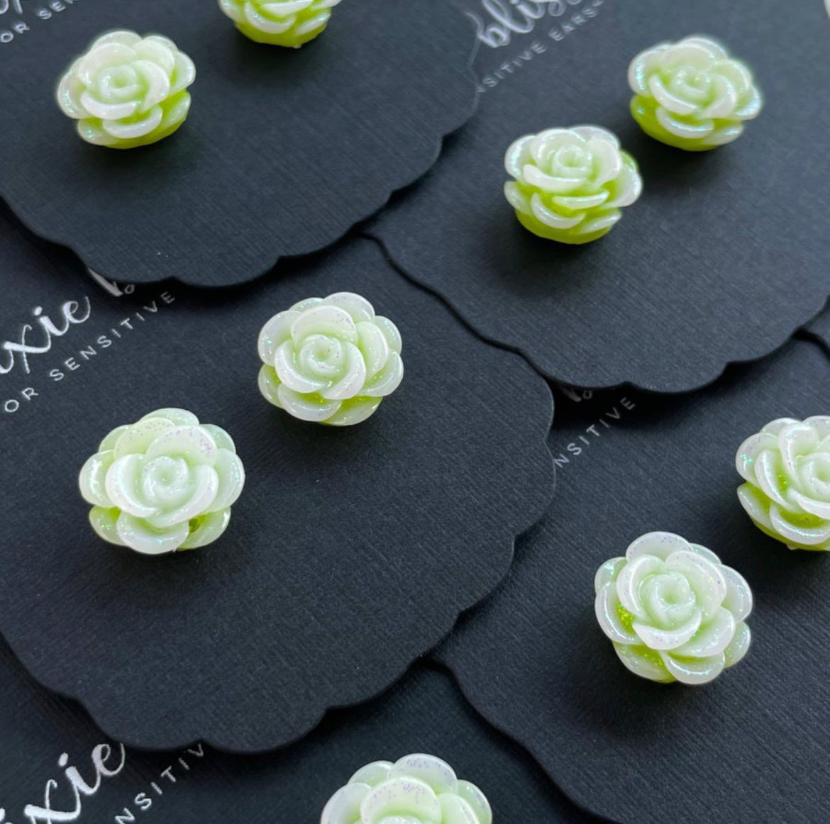 Ombre Glitter Flowers in Grove Green - Dixie Bliss - Stud Earrings