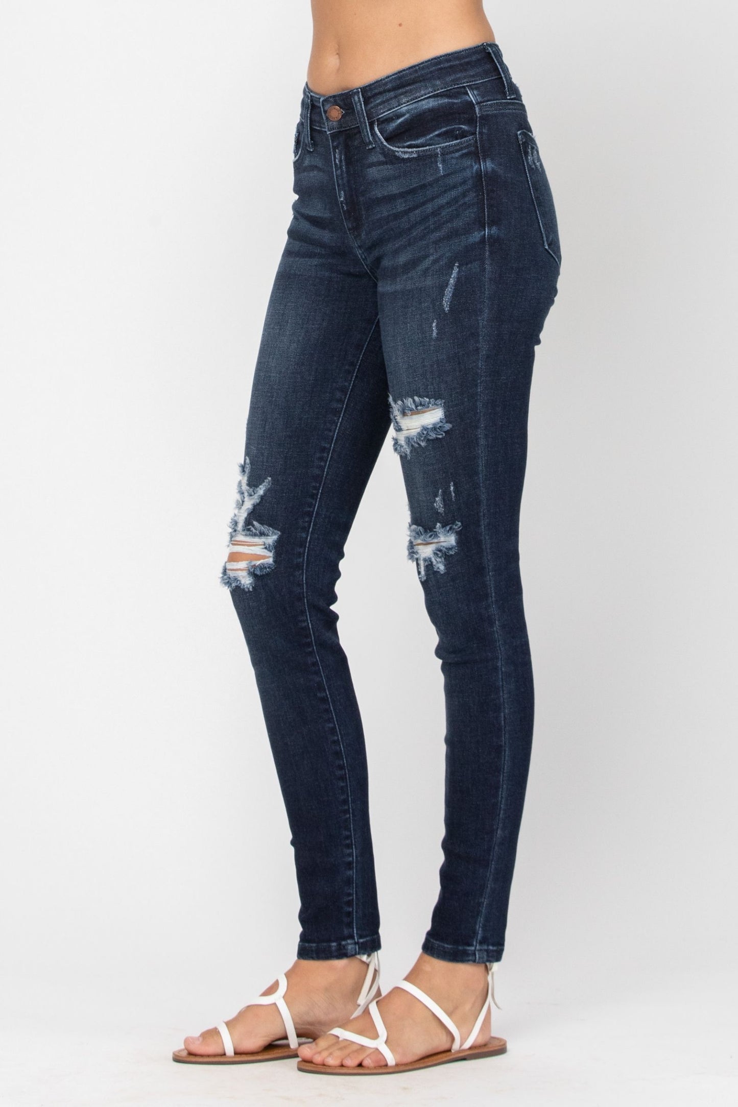 1 & 5 ONLY Judy Blue: Damsel in Distress - Dark Wash Skinny Jeans