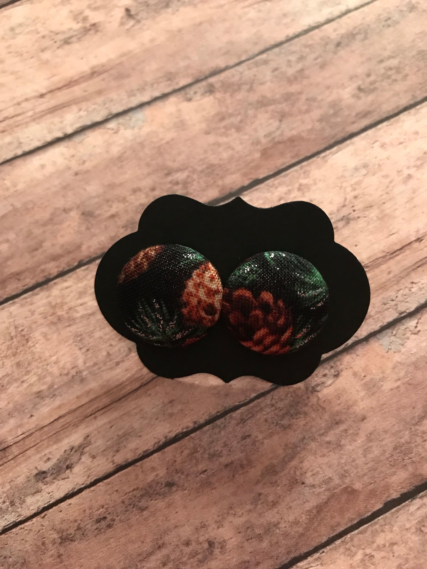 Holiday Fabric Cover Button Stud Earrings