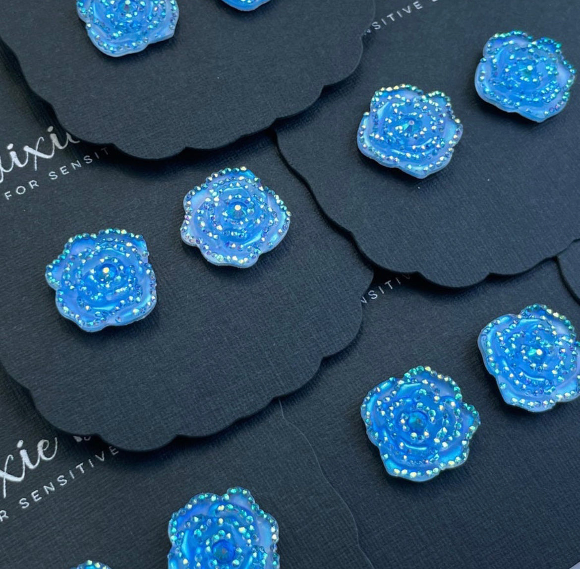 Druzy Roses in Silk Blue - Dixie Bliss - Single Stud Earrings