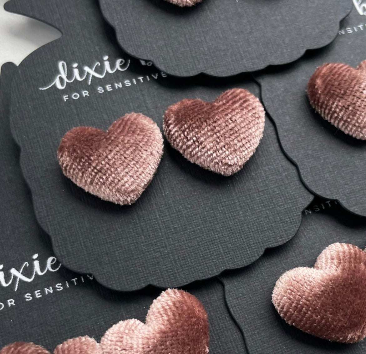 Luxe Velour Hearts in Swiss Mocha - Dixie Bliss - Single Stud Earrings