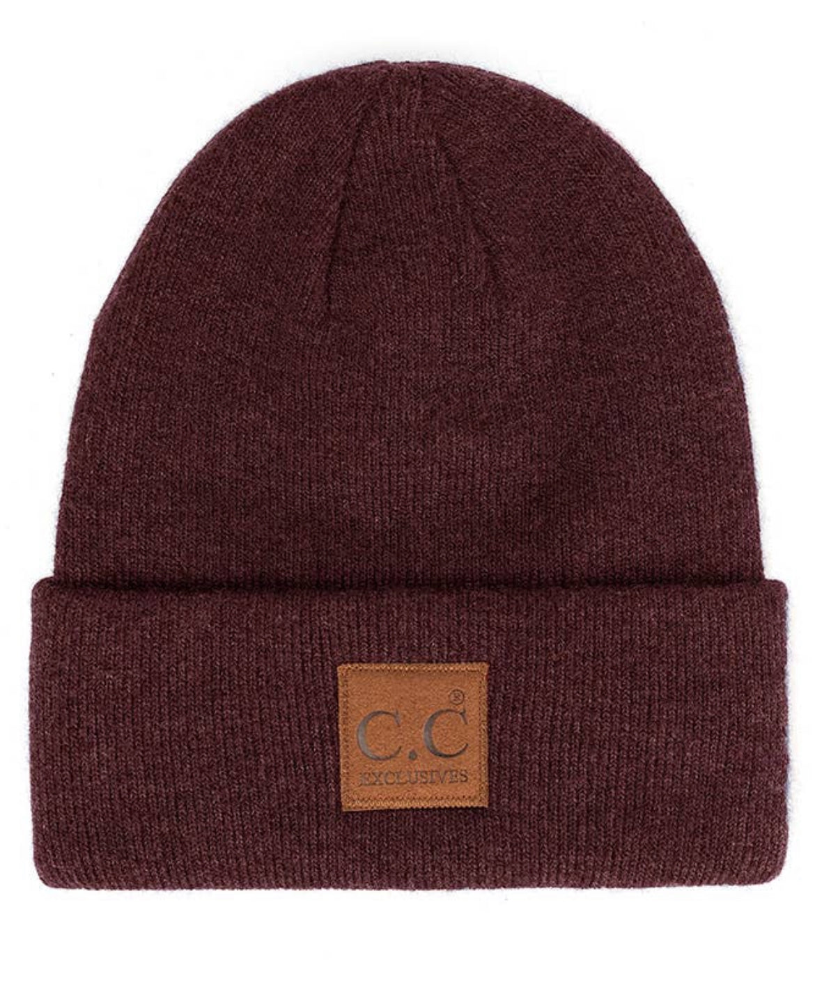 C.C. Heather Knit Suede Patch Beanie