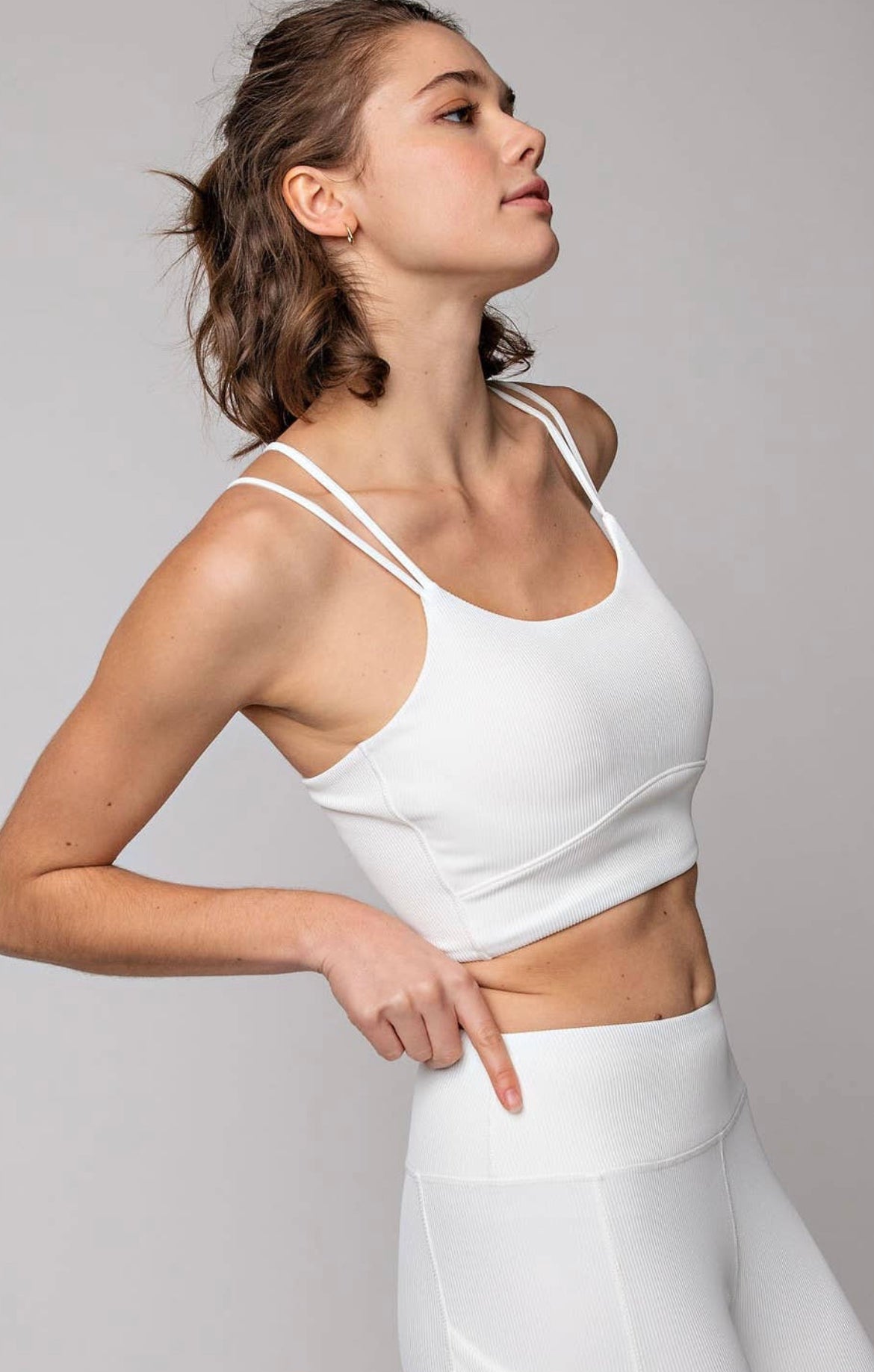 Nylon Ribbed Sports Bra in white